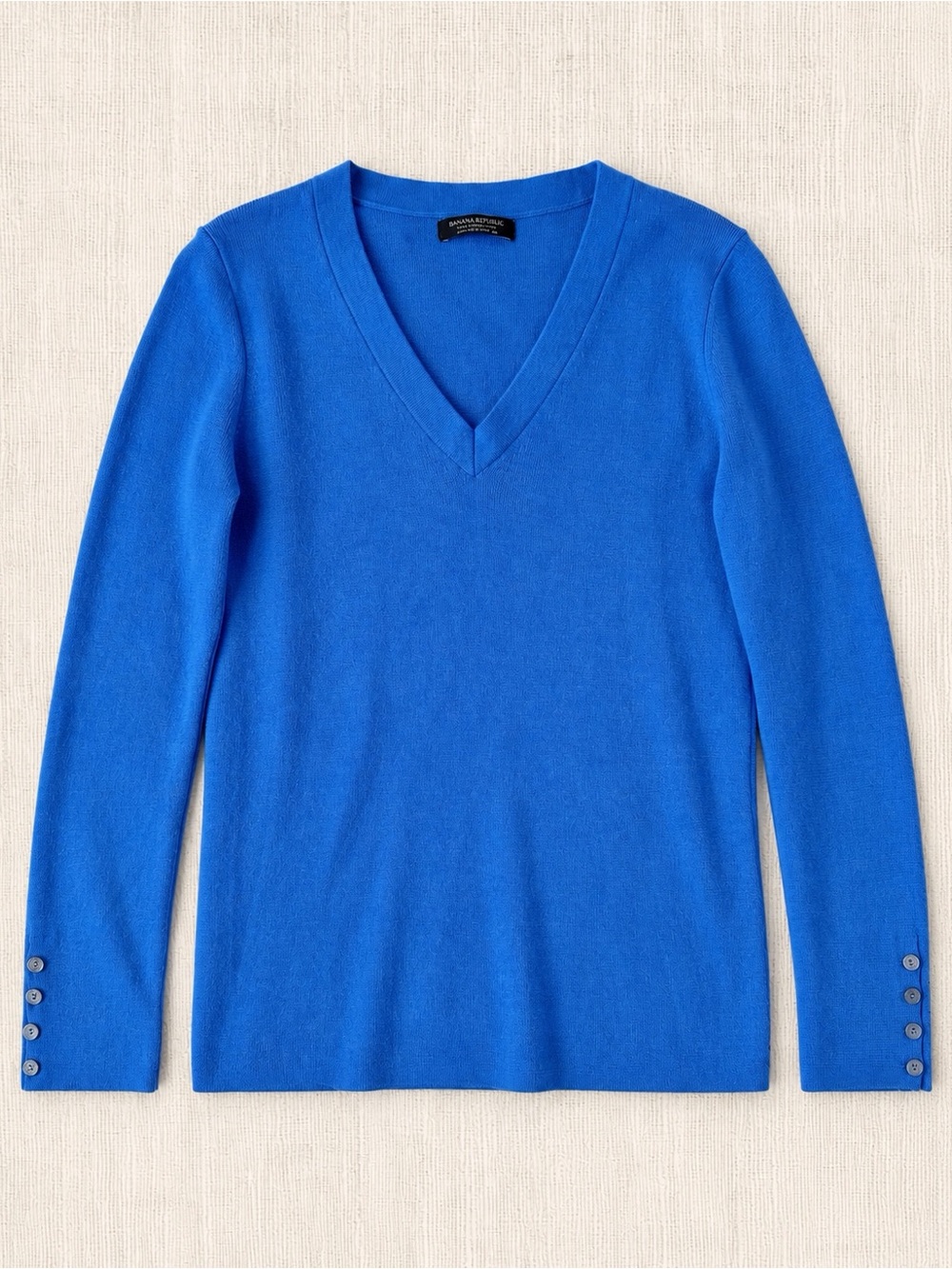 Banana Republic Woman Blue Pure Wool Knit V-Neck Sweater MEDIUM Classic Preppy